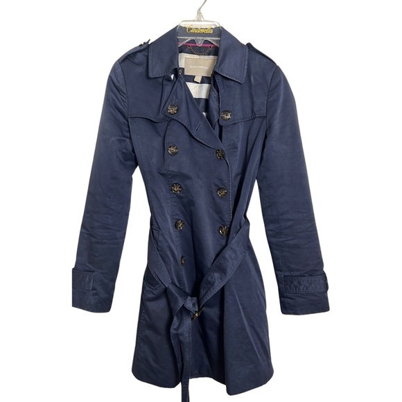 Banana Republic Navy Short Trench Coat Size XS Coastal Minimalist Nautical Basic - Picture 1 of 14